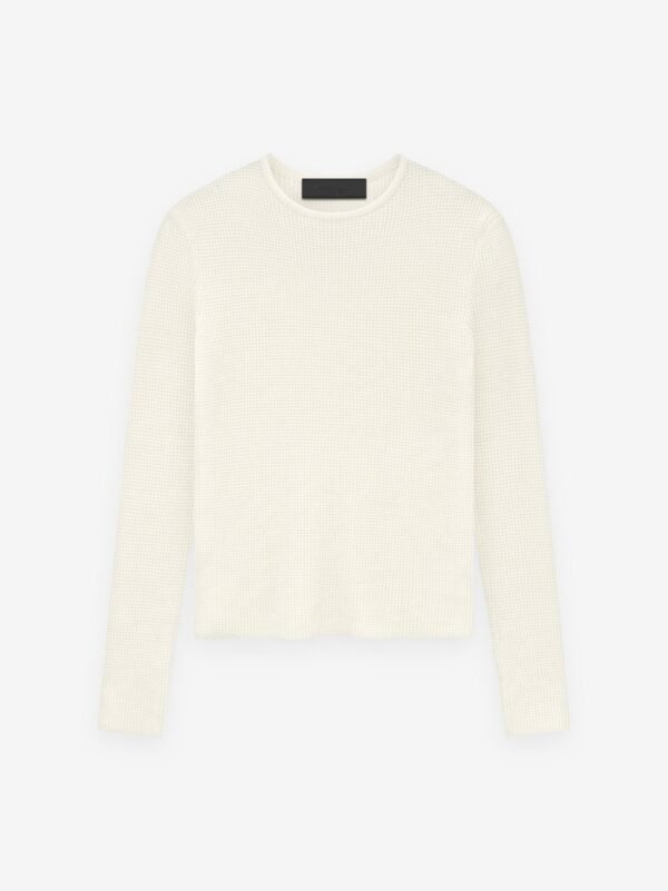 Womens Waffle Fitted Long Sleeve Sweater