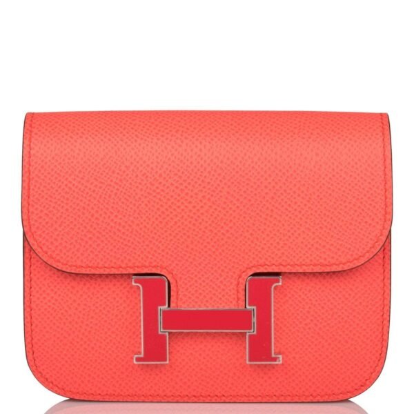 Hermes Rose Texas Epsom Constance Slim Wallet Palladium Hardware