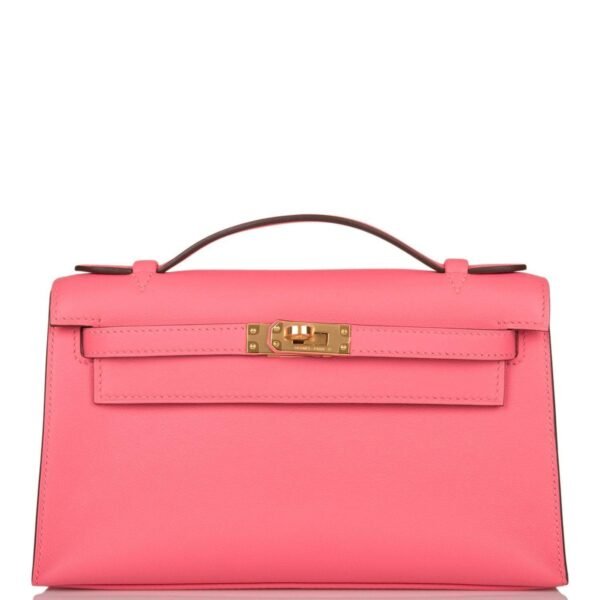 Hermes Rose Azalee Swift Mini Kelly Pochette Gold Hardware