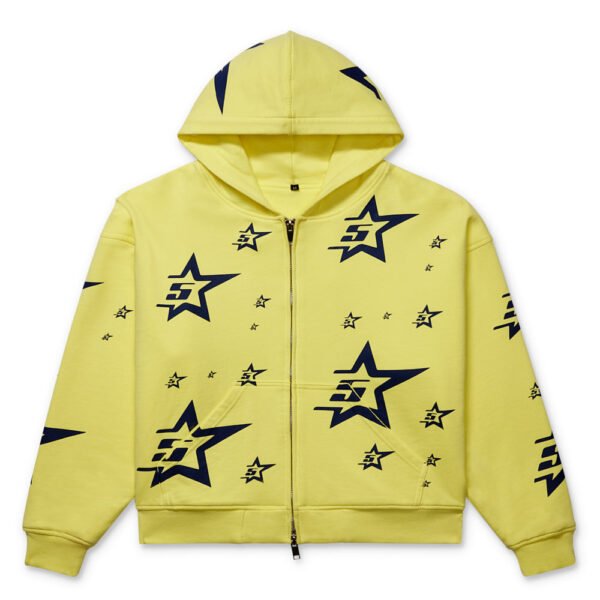 YELLOW DOUBLE LAYER 5STAR ZIP HOODIE